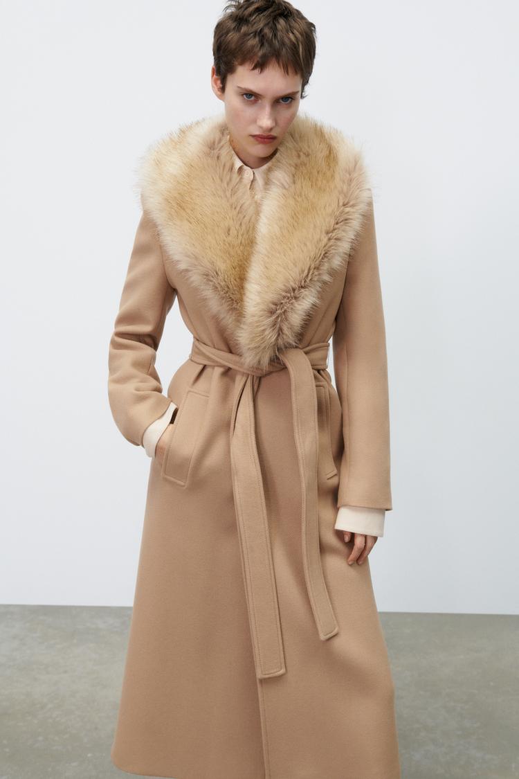 WOOL COAT WITH BELT Light tan ZARA United Kingdom